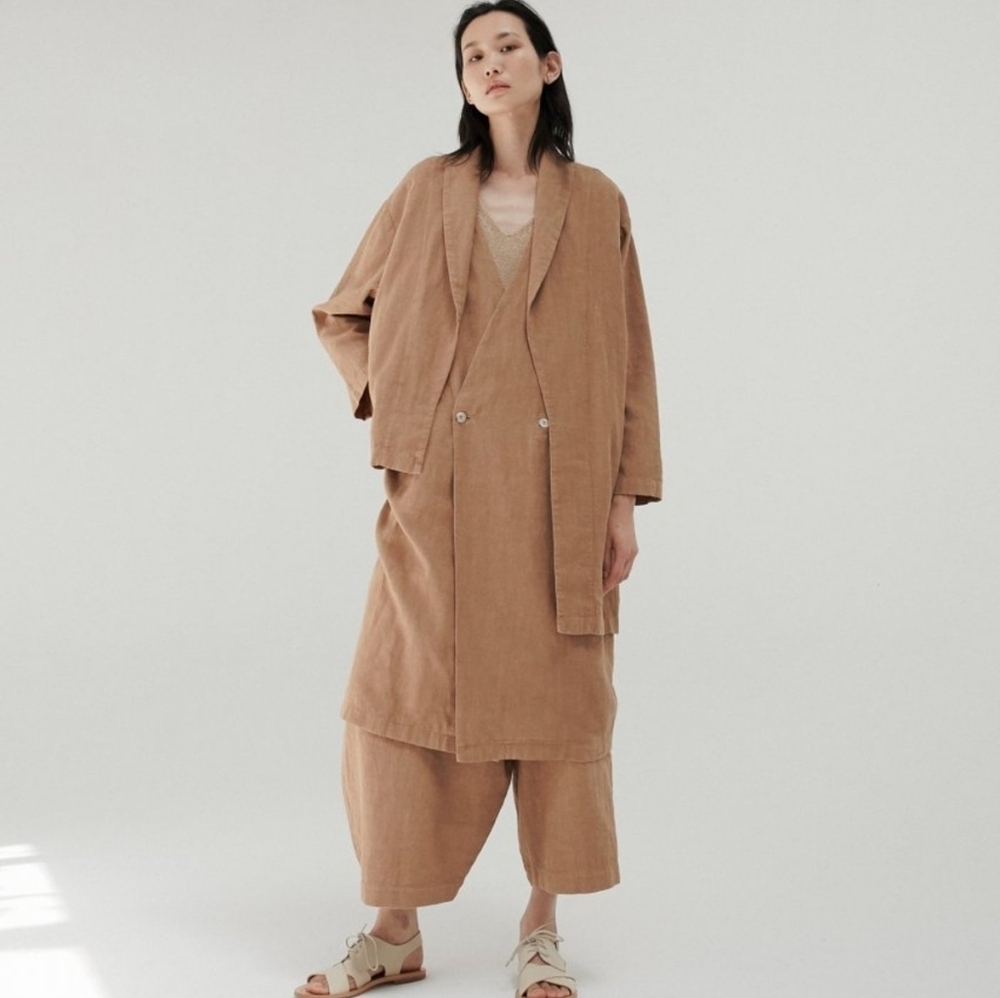 Monica Cordera Asymmetrical Ramie Coat in Clay Pot OS NWT